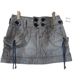 Miss Bisou Pinstripe Mini Skirt Blue White Nautical Sailor Y2K Size 9